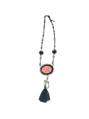 Orange Ornate Pendant Skeleton Tassel Necklace Bones Chain